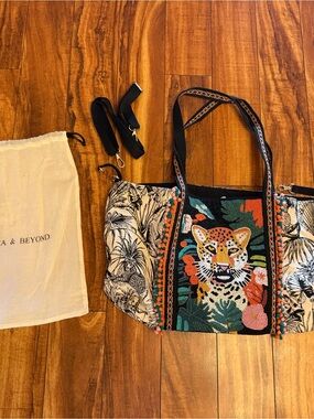 Embroidered Leopard Tote Bag — Black with Multi Accents